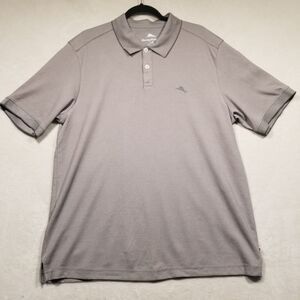 Tommy Bahama Polo Shirt Mens Large Gray Short Sleeve Collared Solid Stretch